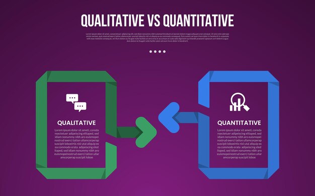 qualitative vs quantitative data infographic outline style with 2 point comparison template with outline ribbon arrow with shadow for slide presentation