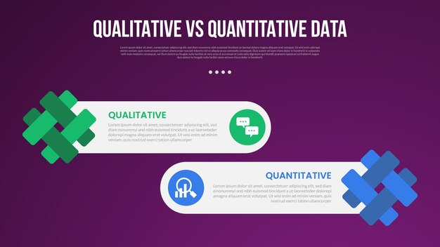 qualitative vs quantitative data infographic outline style with 2 point comparison template with round rectangle with hashtag shape on edge for slide presentation
