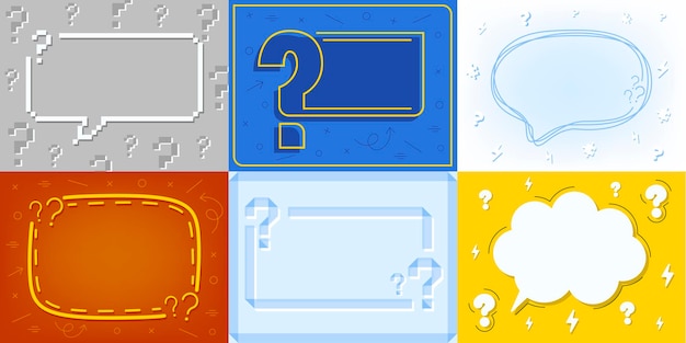 Question frame Speech bubbles with question marks quiz game show questions template and FAQ background Asking banners and presentation slide layouts vector set