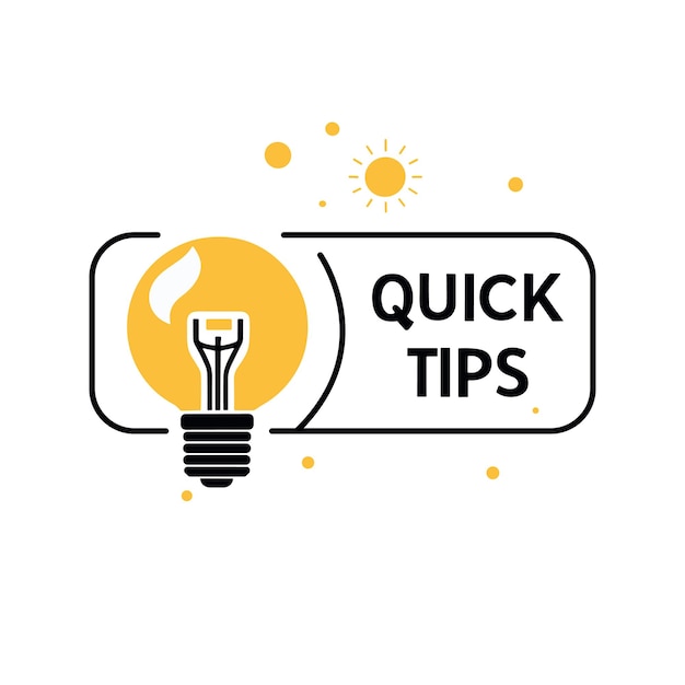 Quick tips helpful tricks and advice with a lightbulb on a white background vector illustration
