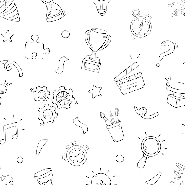 Quiz seamless pattern in doodle style vector illustration Back to school concept
