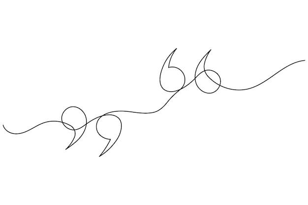 Quote mark continuous one line drawing and minimalist style isolate outline vector illustration