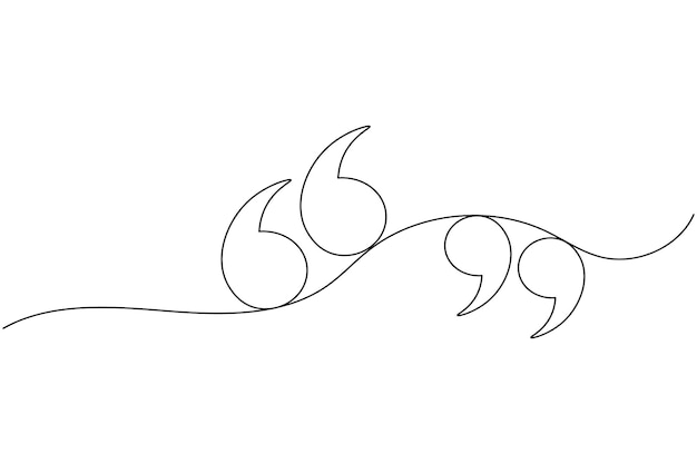 Quote mark continuous one line drawing and minimalist style isolate outline vector illustration