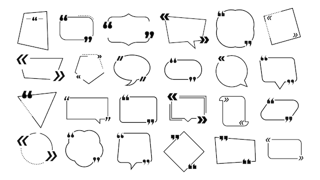 Quote text frames Information bubbles quotes note message or texting block Black line info banner creative quotation shapes vector set