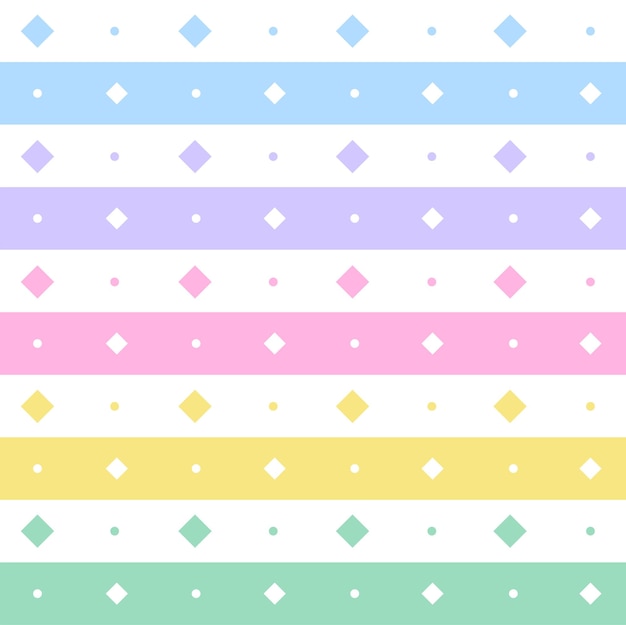 rainbow pastel diamond tilt square horizontal line stripe dot dash line seamless pattern vector