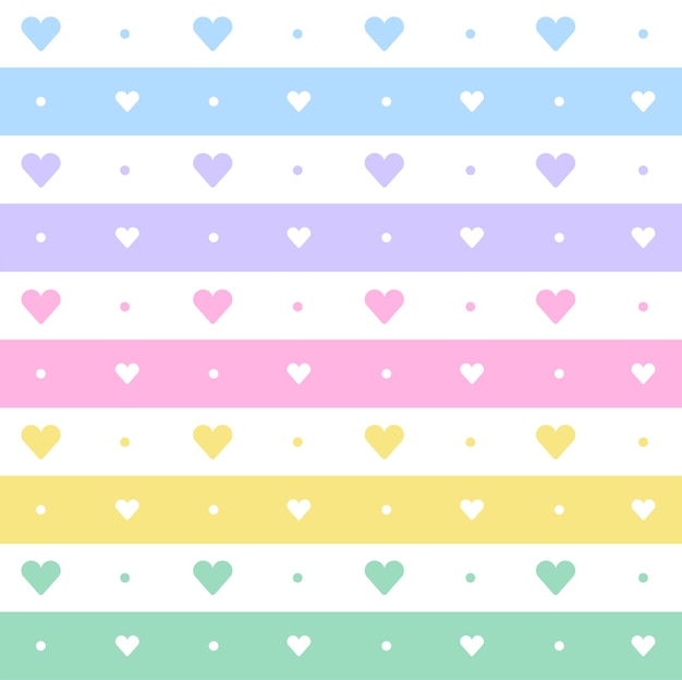 rainbow pastel heart horizontal line stripe dash line circle seamless pattern vector illustration