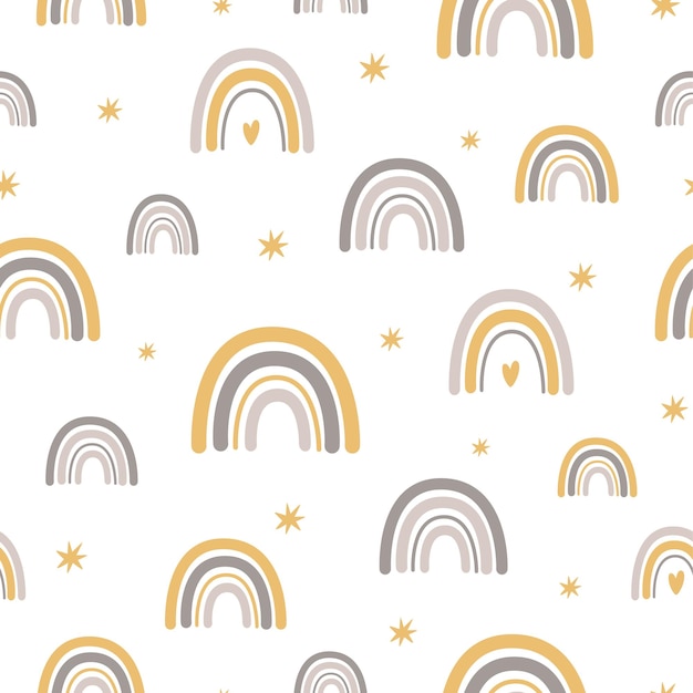 rainbows baby scandinavian pattern baby boho background with cute rainbows pastel nursery texture vector