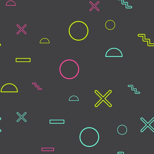 Random geometric shape pattern, abstract background in 80s, 90s retro style. Colorful geometrical illustration