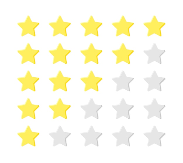 Rating vector flat illustration Stylized yellow and gray stars on white background
