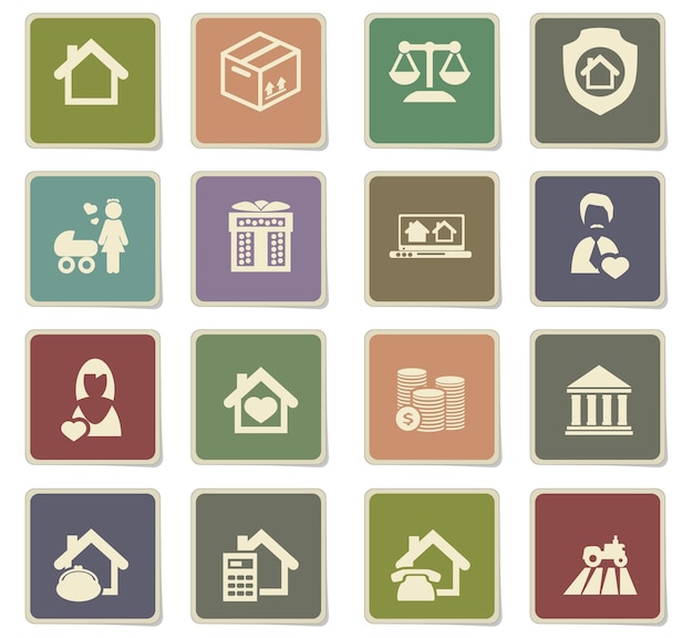 Real estate icons on paper stickers