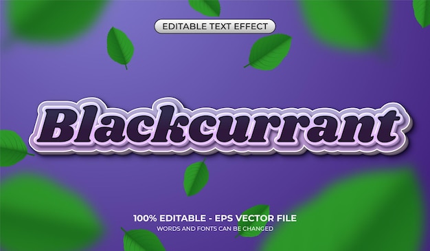 Realistic blackcurrant text effect Editable white and dark purple font effect combination and leaves