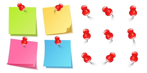 realistic blank sticky notes isolated on white background colorful sheets of note paper with red