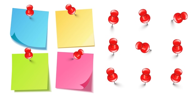 realistic blank sticky notes isolated on white background colorful sheets of note paper with red