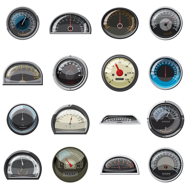 Realistic car speedometers icons set. 