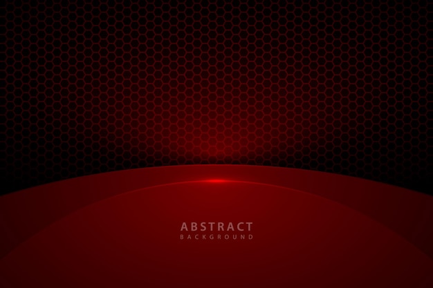 realistic dark semicircle shape vector abstract background with polygon pattern and modern red light