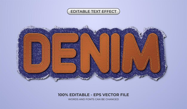 Realistic denim text effect Editable threedimensional jeans text effect with leather stitch