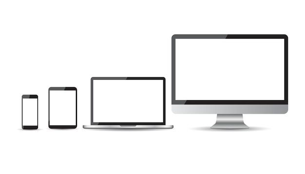 Realistic device flat Icons smartphone tablet laptop and desktop computer Vector illustration