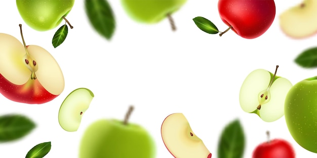 realistic fresh red and green apples on white background vector illustration