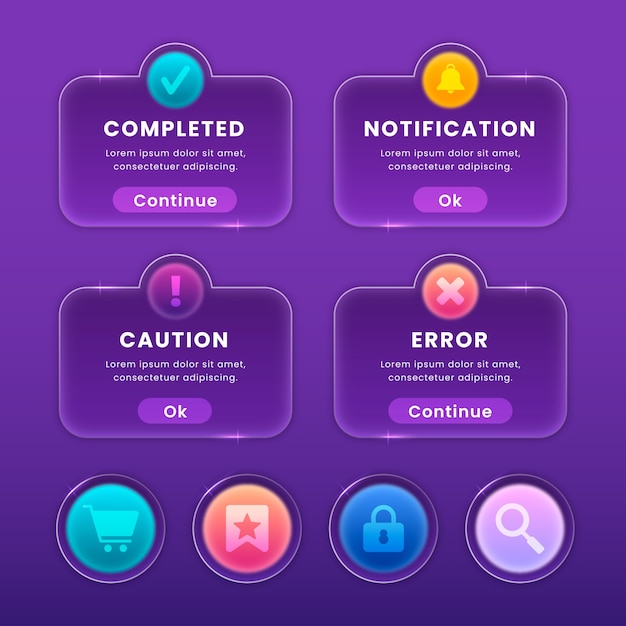 Realistic  glassmotphism effect collection icon