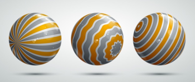 realistic glossy vector spheres set decorated with pattern, cute balls abstract graphic design elements collection.