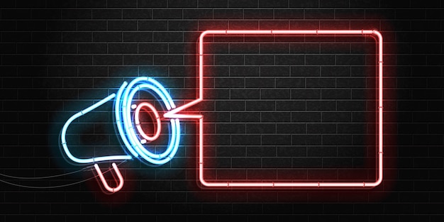 Realistic isolated neon sign of Megaphone frame template