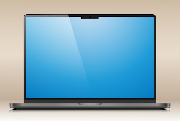 realistic laptop layout in a silver thin metal case on a gray background
