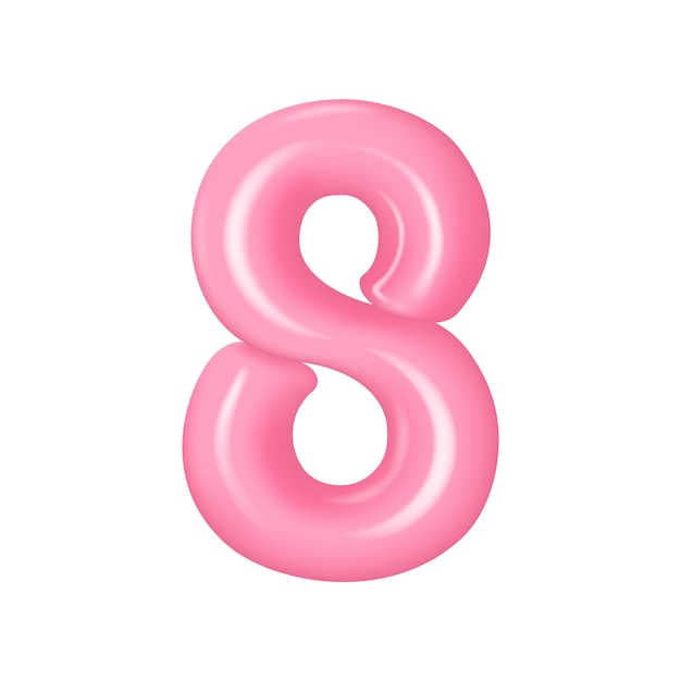 Realistic pink numbers from 8 Plastic volumetric numbers 0 with highlights Vector illustration