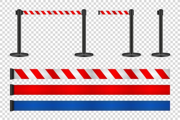 realistic retractable belt stanchion on transparent background crowd control barrier posts with