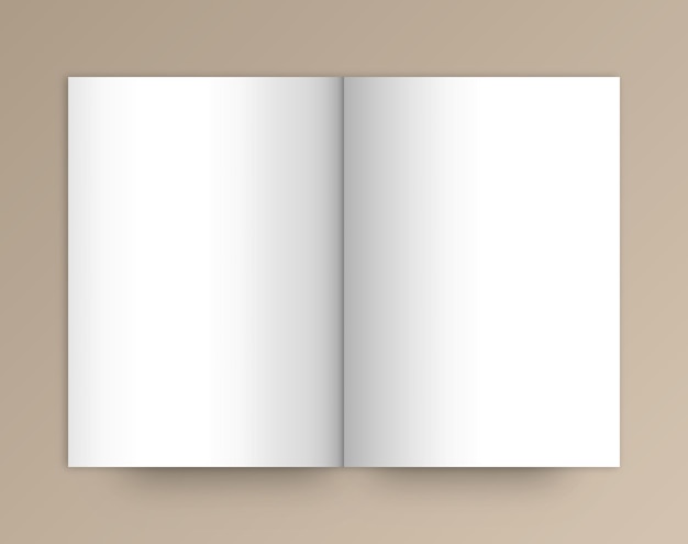 realistic si mockup book pages- blank open book with shadows isolated on brown background