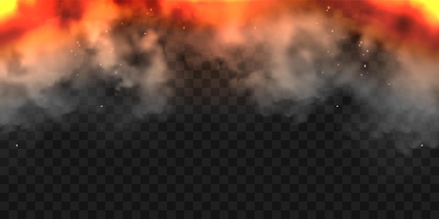 Realistic smoke clouds and fire flame blast explosion stream of smoke from burning objects forest