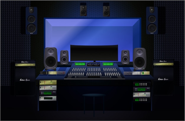 Realistinen äänitysstudio.
