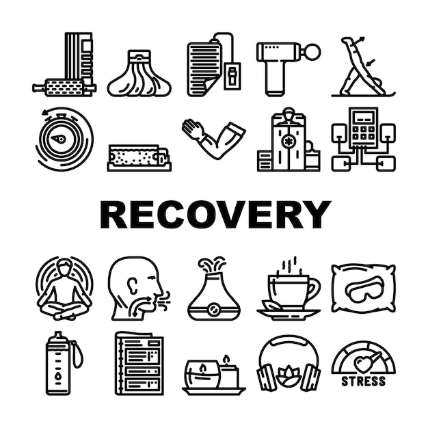 recovery wellness practices icons set vector