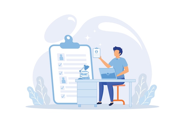 Recruiter holding a lot resumes in hands candidate selection create short list HR department