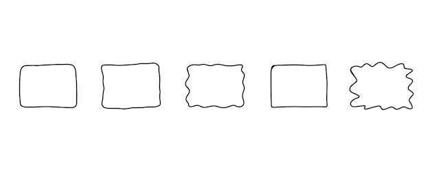 Rectangle frame set Doodle hand drawn wavy curve deformed textured frames Border sketch Vector