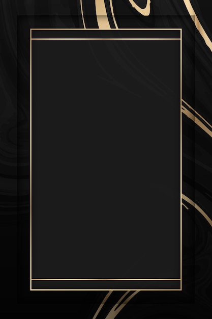 Rectangle gold frame on a black fluid patterned background vector