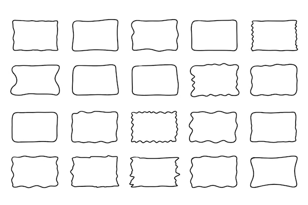 Rectangle hand drawn frame set Doodle wavy curve deformed textured frames Border sketch Vector
