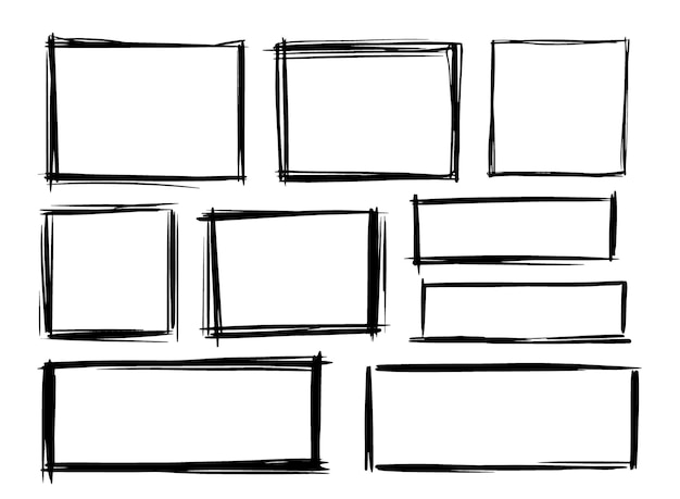 Rectangular grunge shapes drawn with a brush Vector doodles spots brush stroke Dry brush sketches