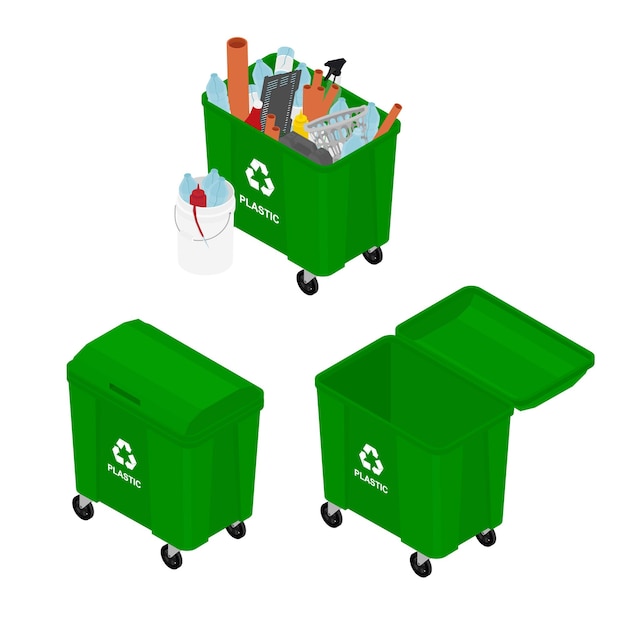 Recycling concept bin full of plastic waste