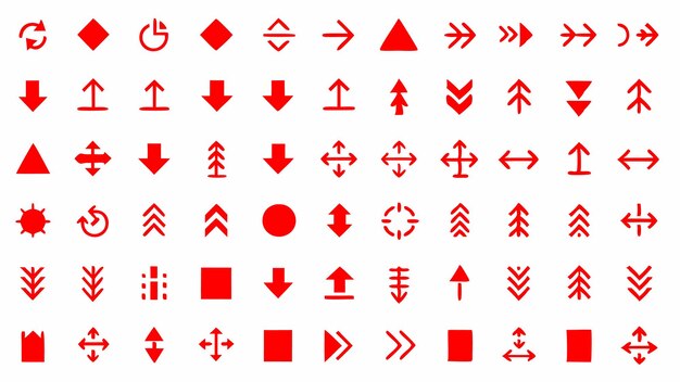 Red color Illustrations Set of arrows collection in flat style