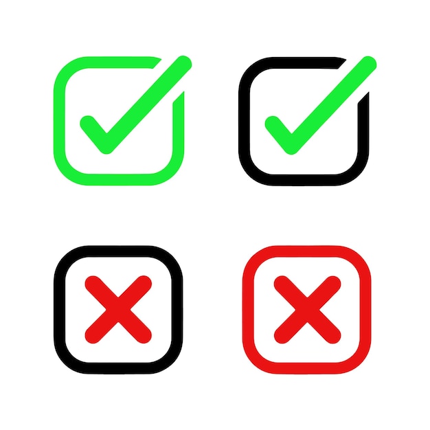 red cross x vector icon and green check mark green sign of consent red wrong mark yes sing no wrong symbol