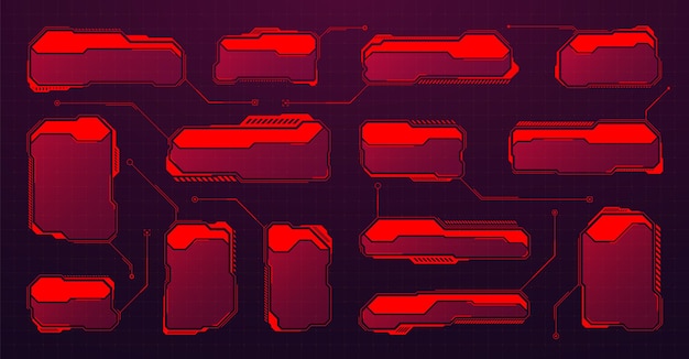 Red futuristic hud or ui elements scifi user interface text boxes callouts warning message frames