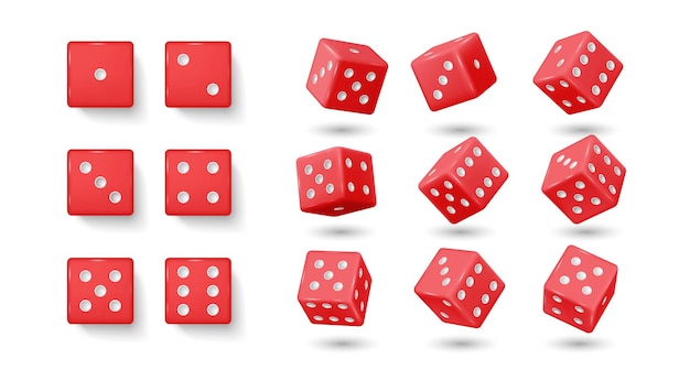 Red gambling dices realistic vector illustration set