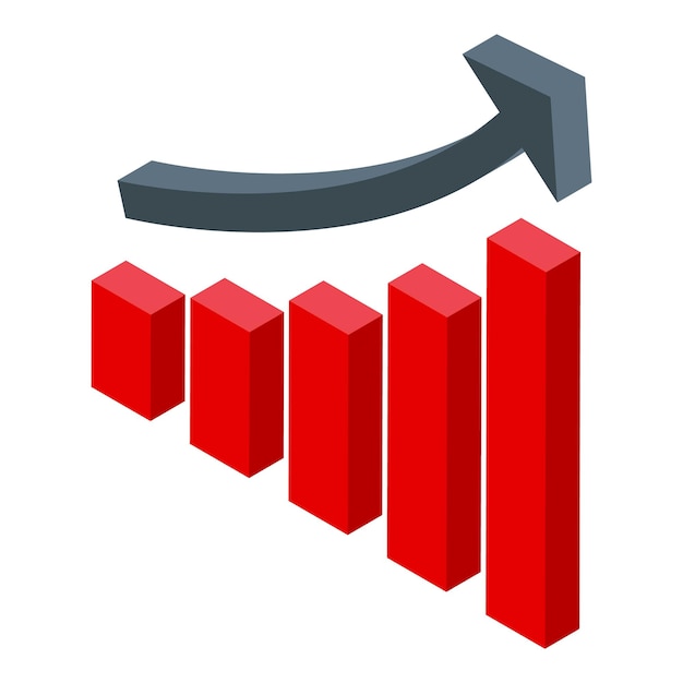 Red graph bars increasing showing growth and success with upward arrow