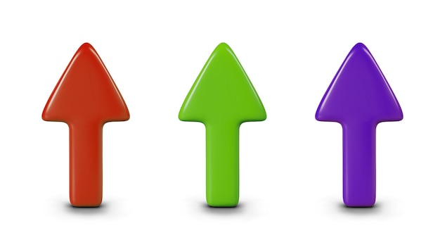 Red green blue up arrow Set of vector symbols in realistic style Direction sign