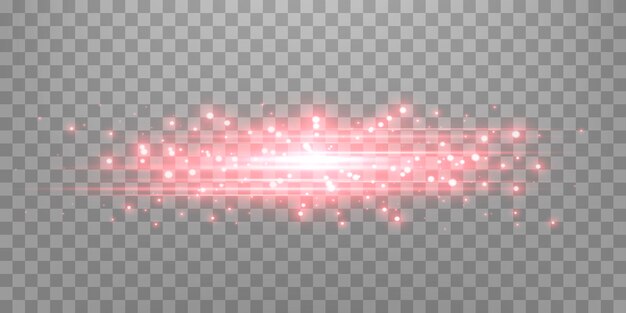 Red horizontal lensflare Light flash with rays or spotlight and bokeh Red glow flare light effect