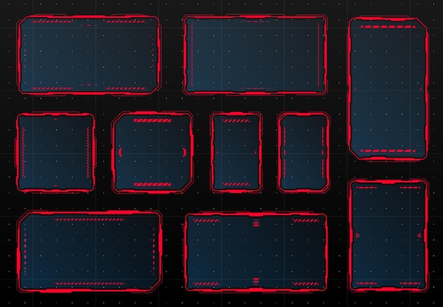 Red HUD danger warning and alert attention frames