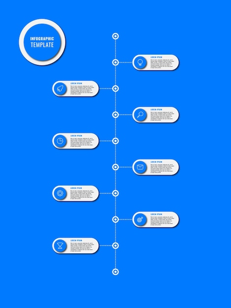 red infographic diagram template with seven round elements and marketing icons on red buttons