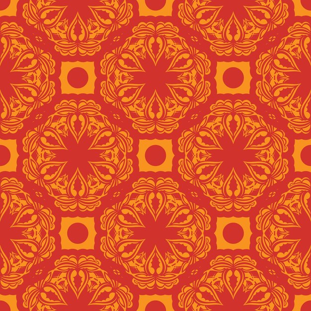Redorange seamless pattern with luxury vintage decorative ornaments Good for backgrounds prints apparel and textiles Vector illustration
