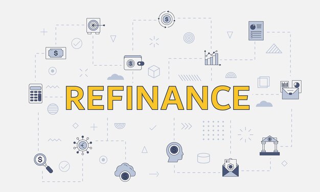 Refinance concept with icon set with big word or text on center