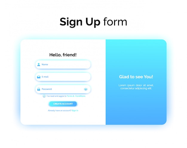 Rekisteröintilomake, web-design, UI UX -rekisteröintiliittymä liukuvärillä